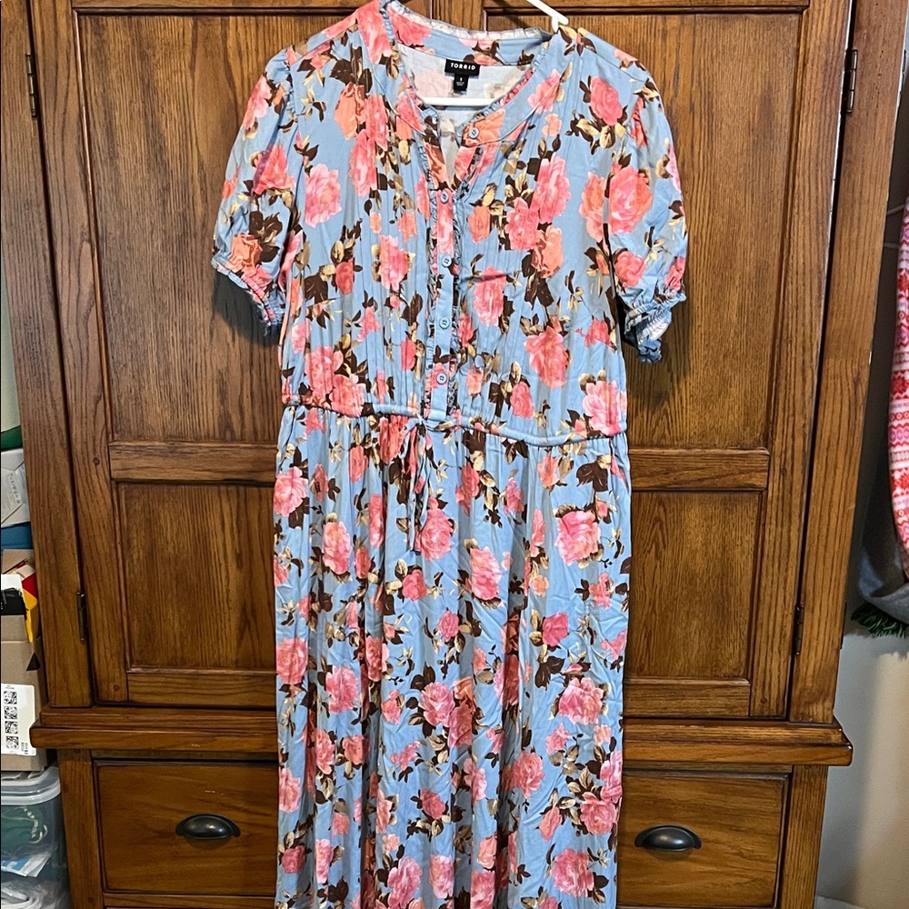 Torrid Blue and Pink Floral Maxi Dress